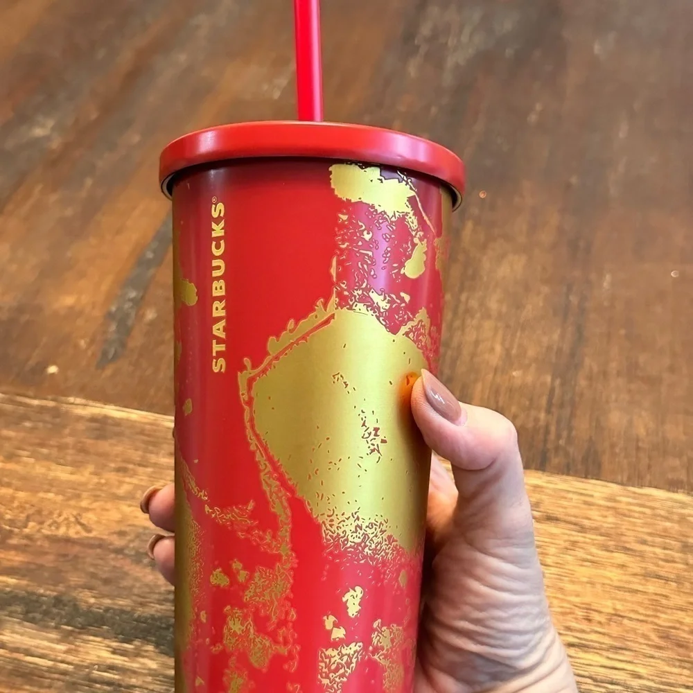 ⭐️Starbucks⭐️ Krakow Poland Gold Splash metal tumbler NWT